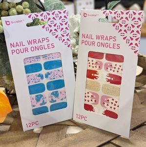 Set Of Two Nail Wraps 12 Each Pink & Red Hearts- Blue,Pink  Mix